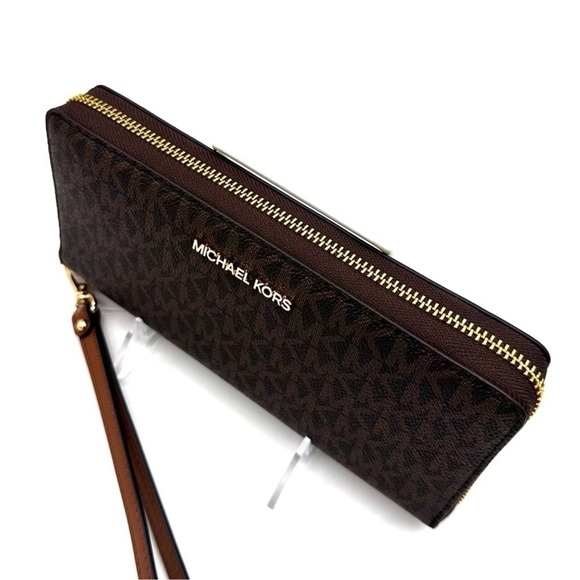 Michael Kors Large Continental Wallet Wristlet Leather Brown - Picture 6 of 8